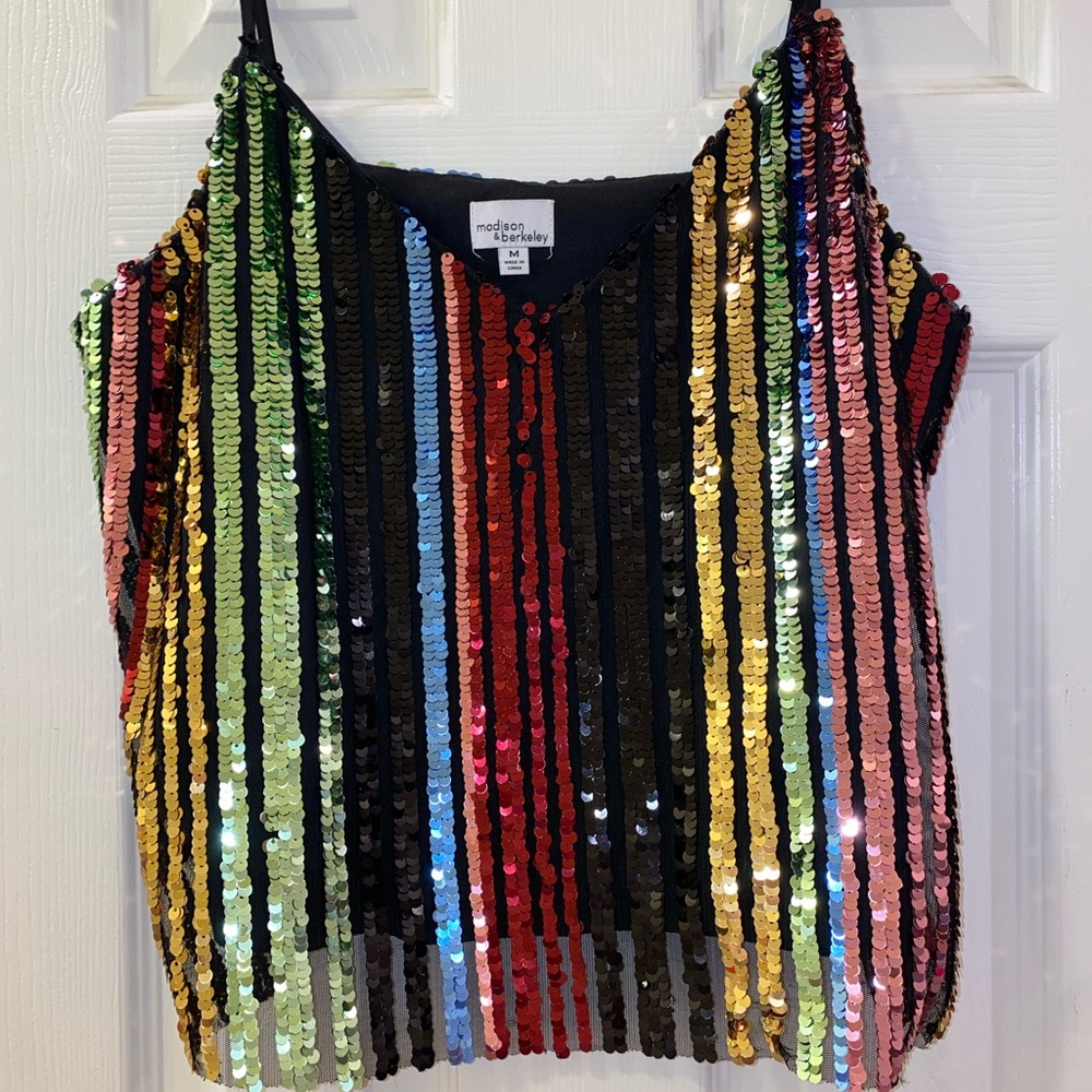 Fun multi-colored sequined party blouse size M.